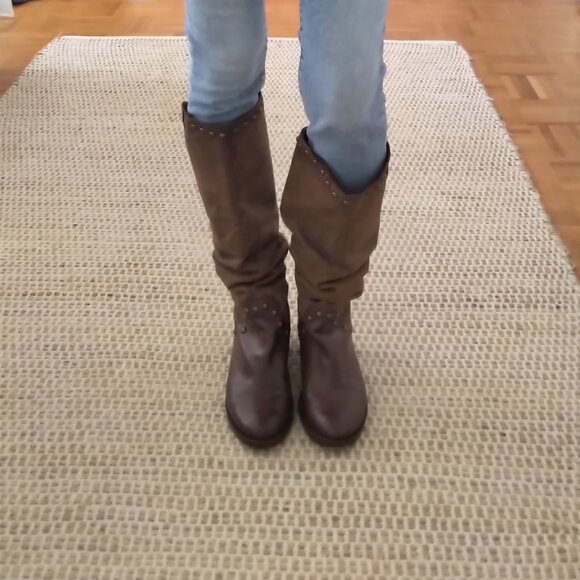 Tall Western Slouchy Leather Boots Sz 7.5  Studded Brown - Picture 4 of 14